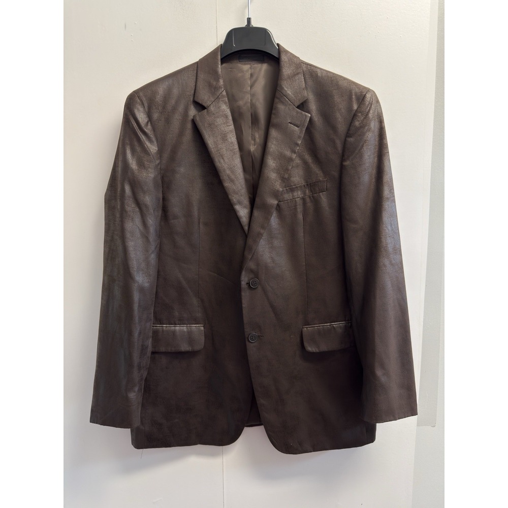Andrew Fezza Blazer Sport‎ Coat Men's 42R Brown Faux Vegan Leather Suit Jacket